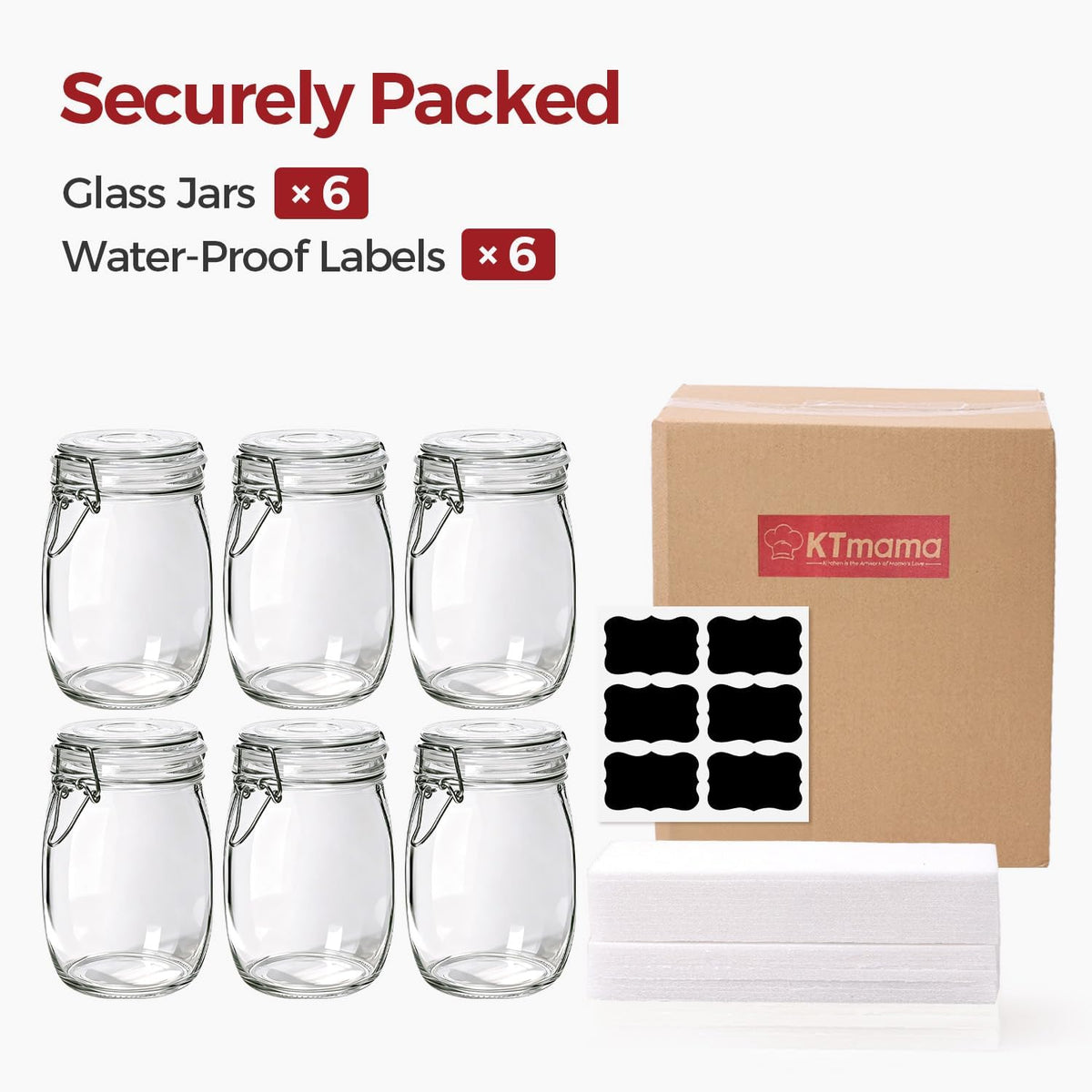 34oz 6 Pack Glass Jars with Airtight Lids - Round Food Storage Canisters for Pantry Organization, Ideal for Sugar, Cookies, Candy, Coffee, Nuts & Dry Goods | Thick Glass,BPA-Free