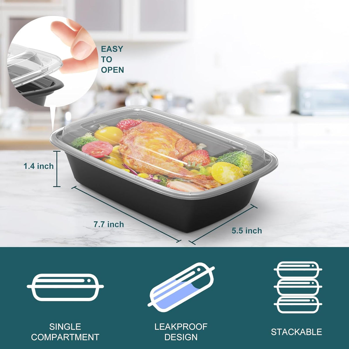 WGCC Meal Prep Containers, 50 Pack Extra-thick Food Storage Containers with Lids, Disposable & Reusable Plastic Bento Lunch Box, BPA Free, Stackable, Microwave/Dishwasher/Freezer Safe (24 oz)