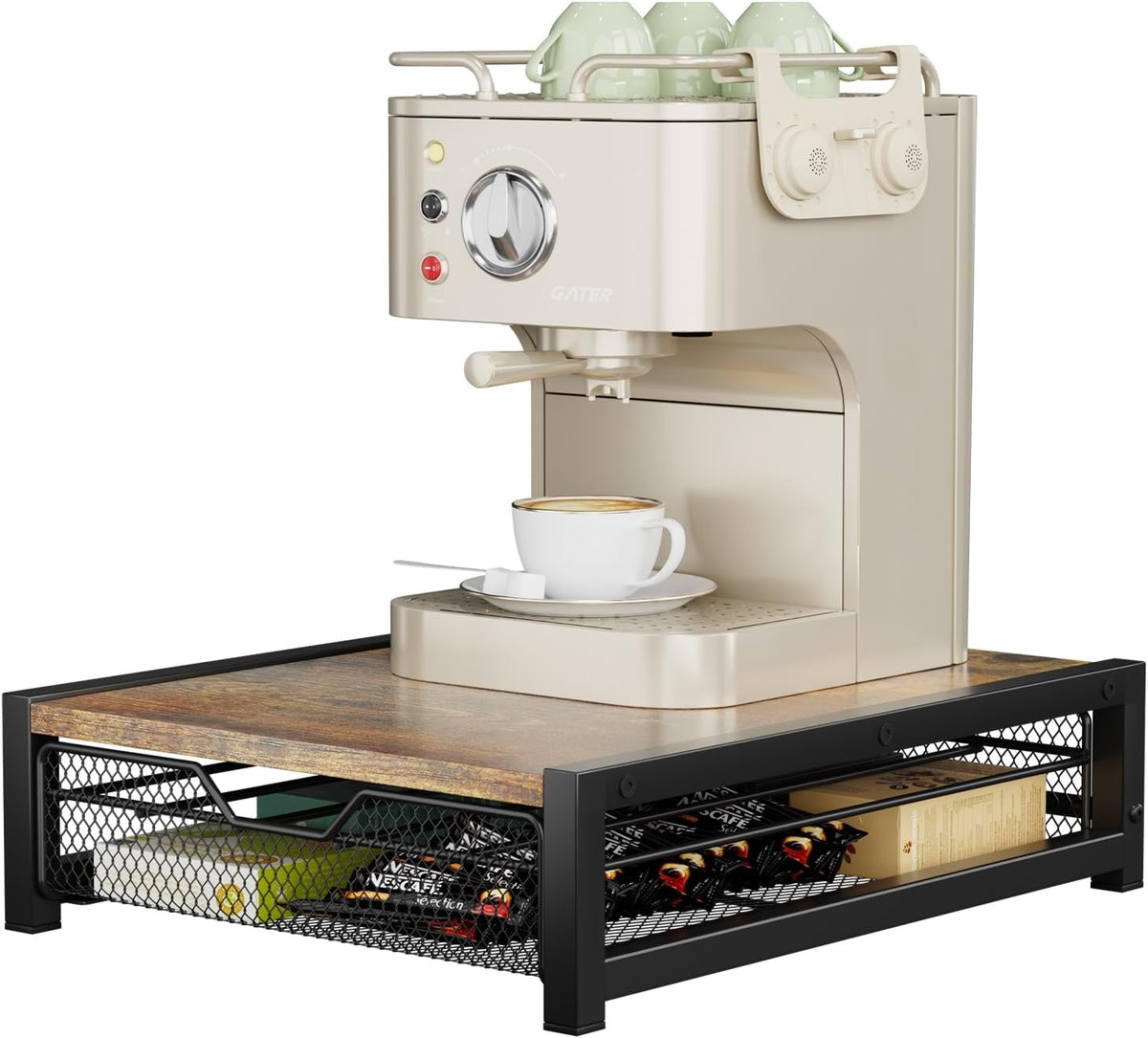 KLM Coffee Pod Holder for Keuring K-Cup,Rustic Brown Counter Storage Organizer with Sliding Drawer,Holds 35 Pods,No Assembly Required.