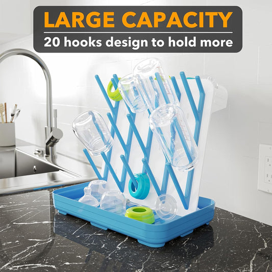 SpaceAid Baby Bottle Drying Rack with 20 Hooks, Space Saving Kitchen Bottles Rack Dryer, Vertical Baby Bottle Holder Organizer for Countertop Storage Accessories (White and Gray)