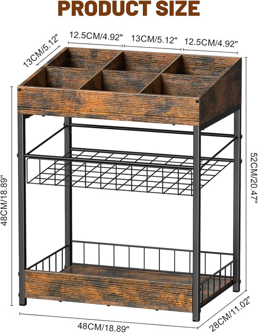 Candy Display Rack, 3 Tier Snack Rack Display for Countertop, Snack Organizer for Pantry, 6 Adjustable Compartment, Retail Display Shelf for Kitchen, Counter, Office, Brown