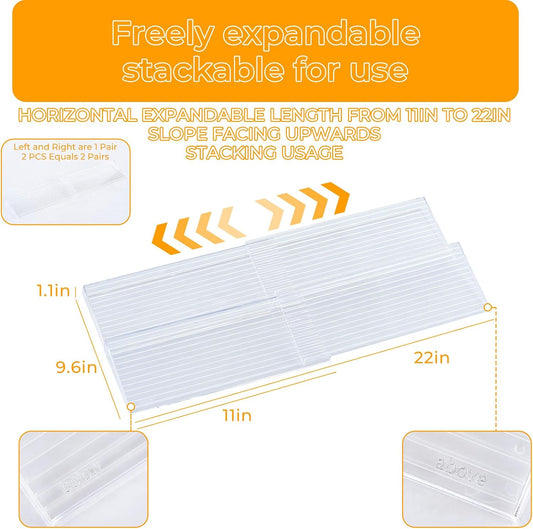 UFORU Acrylic Spice Drawer Organizer 4 Tier(4 Packs), Expandable from 11" to 22" Seasoning Organizer Tray for Kitchen - Clear Tiered Spice Rack for Drawer, No Assembly Required(Jars Not Included)