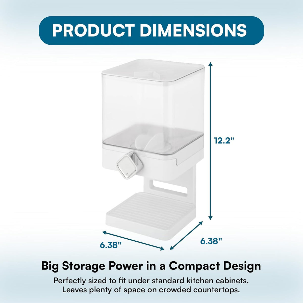 Zevro Compact Dry Food Dispenser, Single Control, White/Chrome