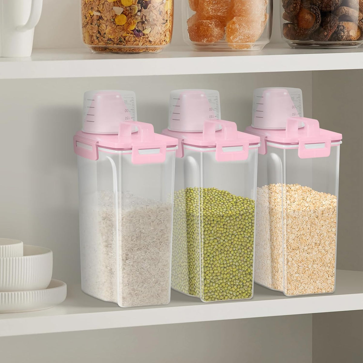 LEAWALK Airtight 4 LBS Rice/Cereal/Dry Food Storage Container BPA Free, 2.11Qt Clear Plastic Kitchen and Pantry Organization Bin Suitable for Oats, Flour, Sugar, Pasta, Pet Food, etc (Clear Grey)