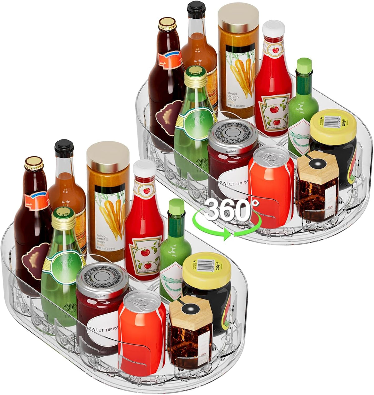 Lazy Susan Organizer for Refrigerator, 13.5" x 8.5" Clear Rectangular Fridge Organizer Turntable for Condiments, Spice Racks Organizer for Cabinet, Pantry & Kitchen Countertop