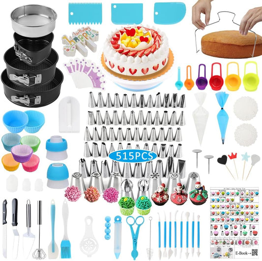ake Decorating Kit, Cake Decorating Supplies With Cake Carrier Holder Springform Pan Sets 3-Layer Toolbox Organizer Icing Piping Nozzles Cake Rotating Turntabl Baking Supplies Set Tools