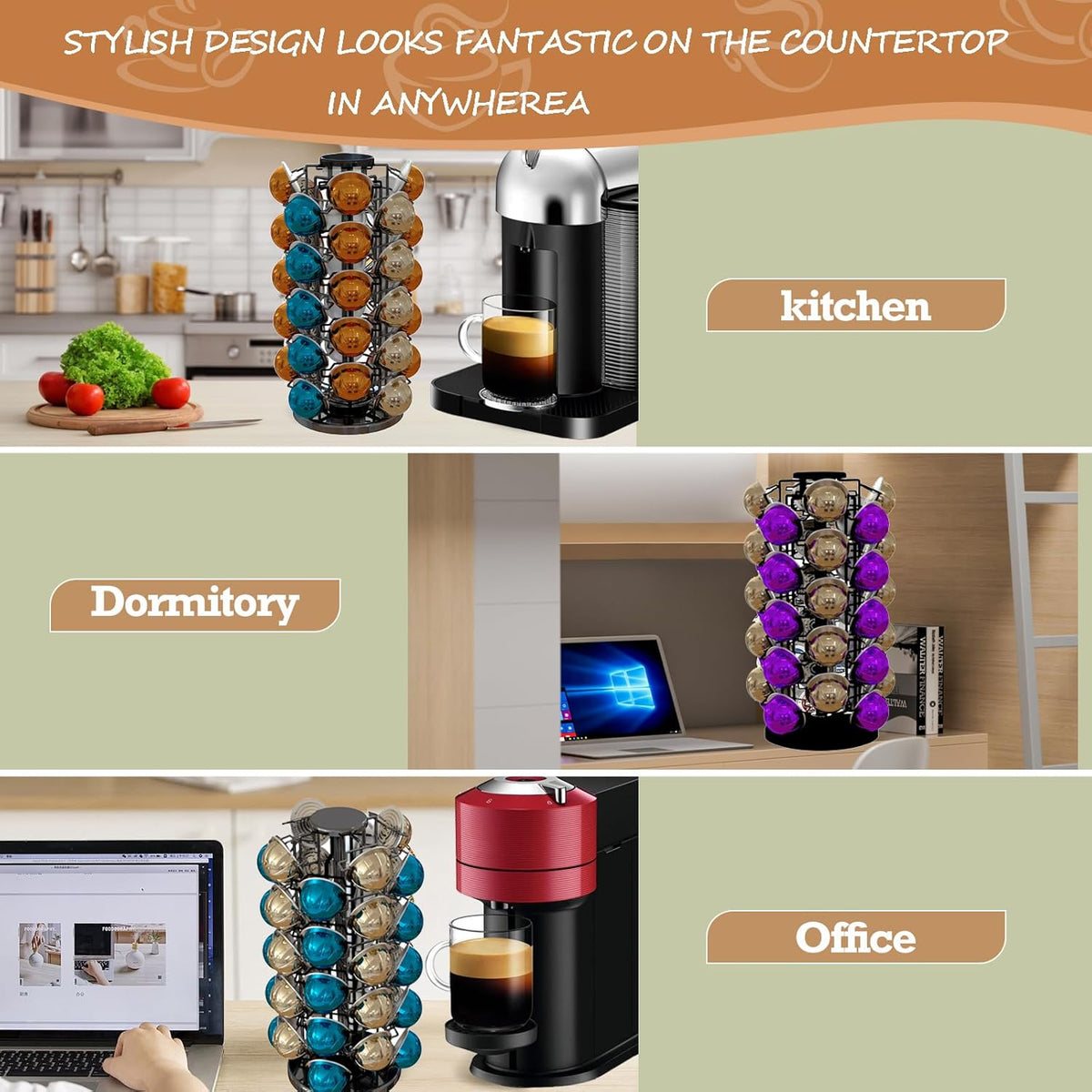 BLACKSMITH FAMILY 36 K Cup Pod Carousel Easy Assembly Design K Cup Holders,K Cup Holder, K Cups Holder,K Cup Carousel, 4-Tier Coffee Pods Holder Storage Organizer Stand,Glossy Black