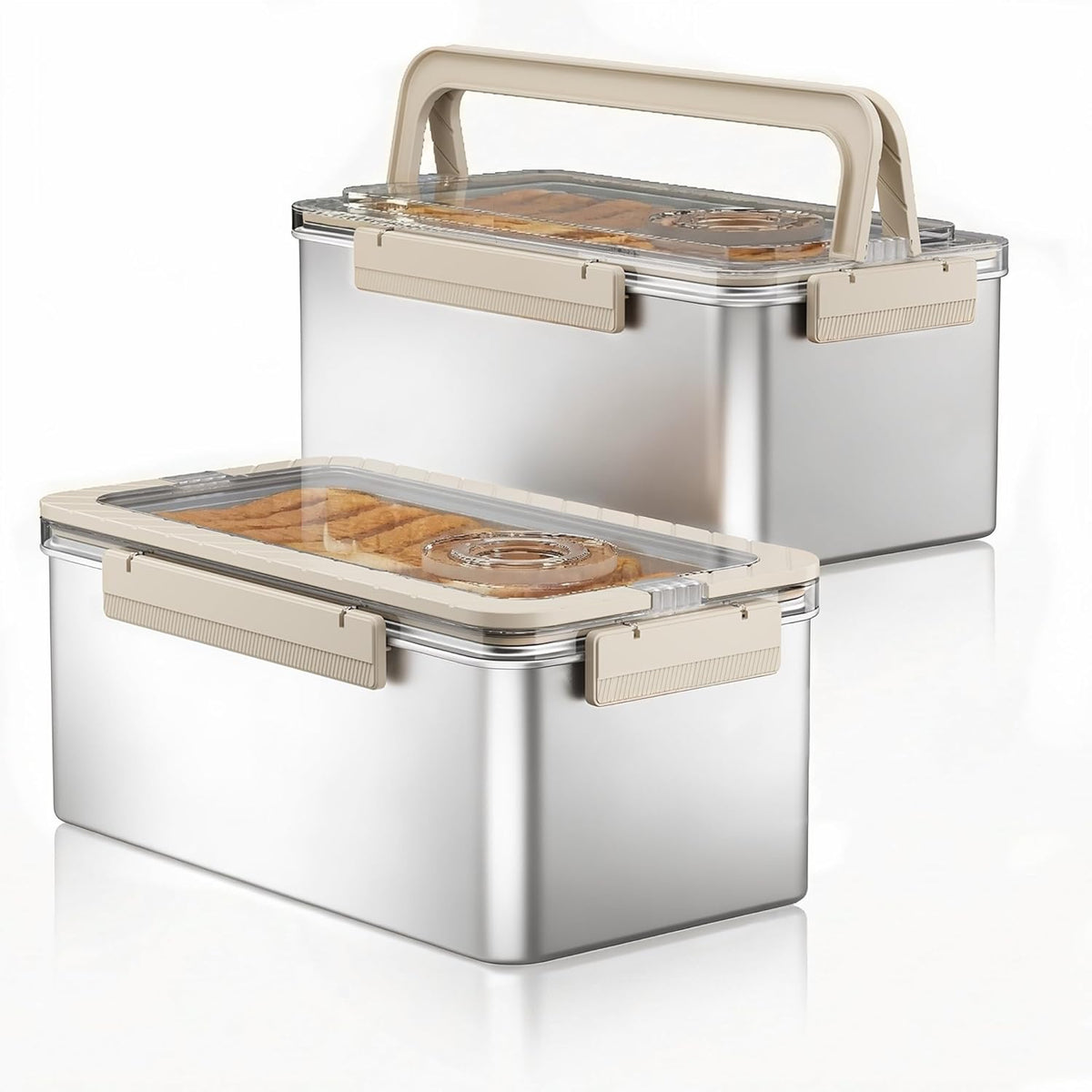 QCQHDU Bread Box, Time Recording 304 Stainless Steel Corner Fresh Bread Box Airtight Keeper Food Storage Container for Kitchen Countertop Homemade Breadbox BPA Free, 5800ML Large Capacity, 1 Pack