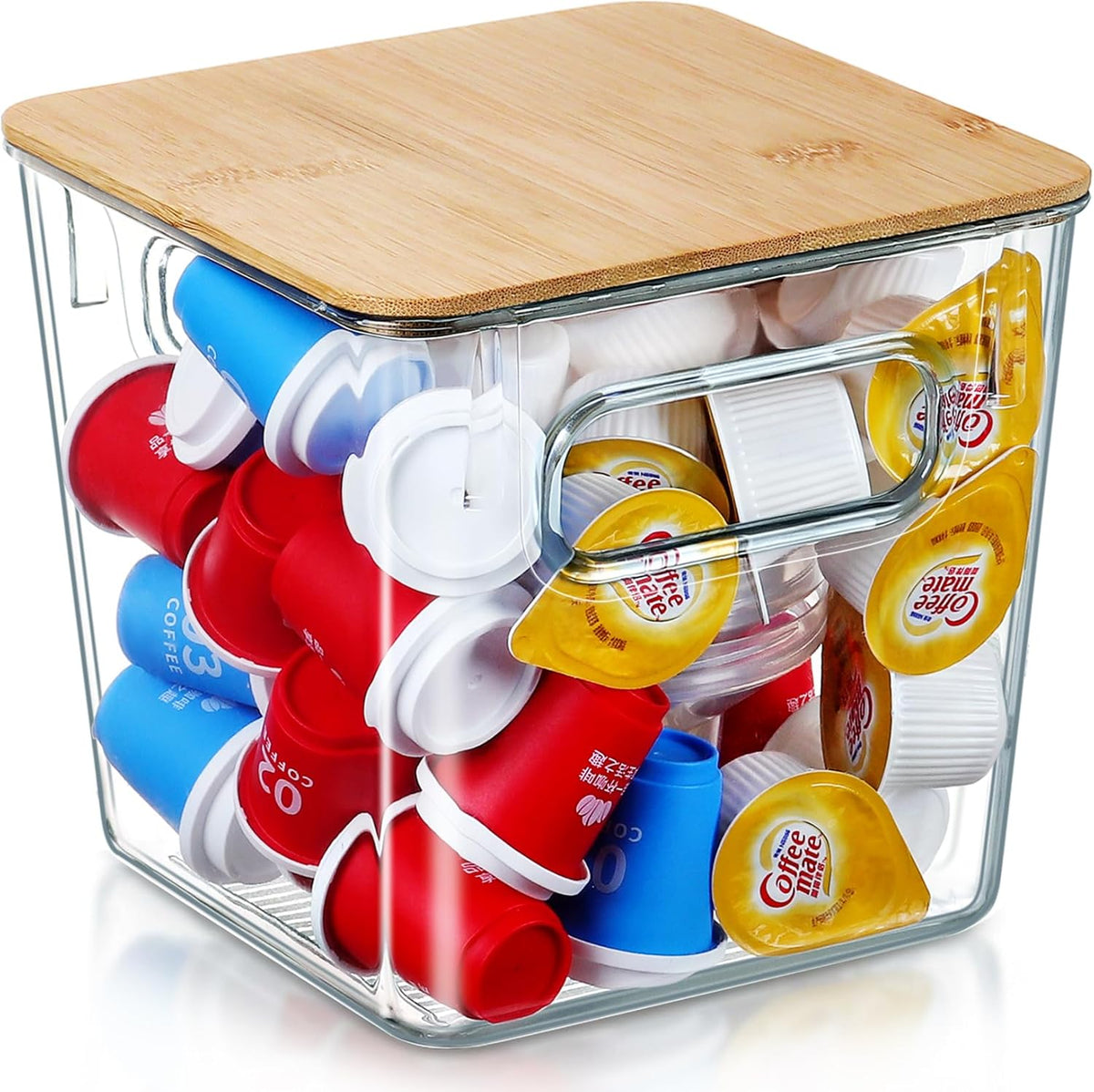 Qilinba 3 PACK Coffee Pod Holder K Cup Organizer Large Capacity Clear Storage Container Bins with Bamboo Lids for Coffee Bar Organization and Storage