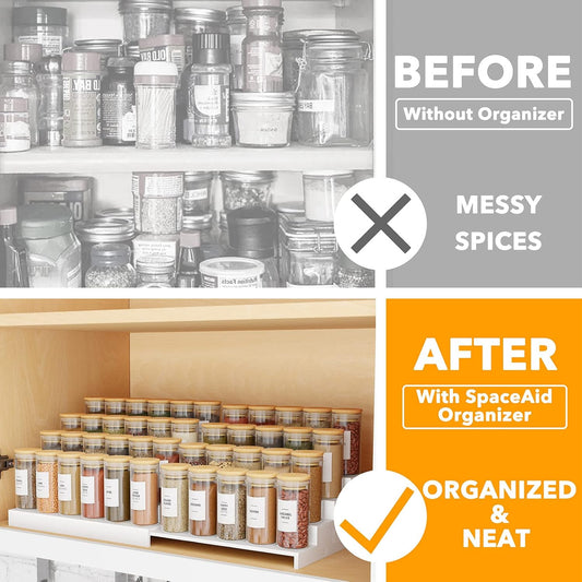 SpaceAid 4 Tier Bamboo Spice Rack Organizer for Cabinet, Kitchen Pantry Spices Storage Rack for Cabinets Organization, Home Seasoning Tiered Can Goods Racks Wood Shelf Organizers (4 Tier, Natural)