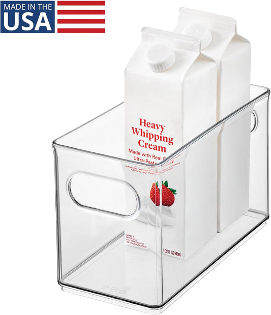 iDesign Slim Clear Plastic Stackable Storage Bin - Narrow Fridge, Pantry, or Kitchen Cabinet Organizer, 4-Pack