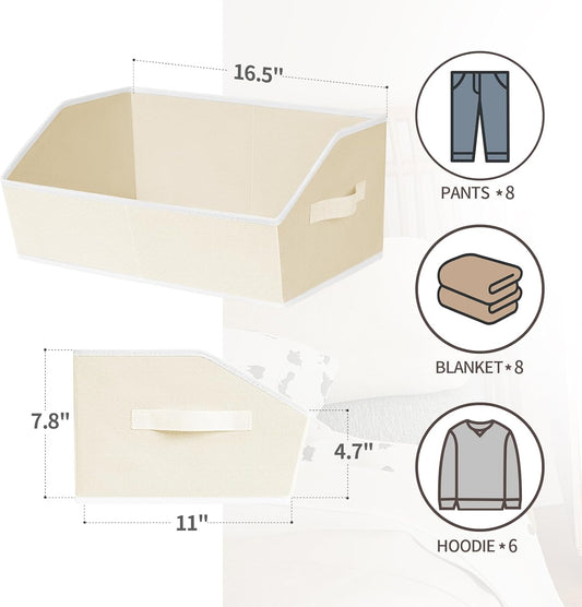 Homsorout Closet Organizers Bins 6 Packs - Large Closet Shelf Organizer with Handles, Fabric Trapezoid Storage Bins, Collapsible Storage Cubes for Clothes, Towels, Light Gray