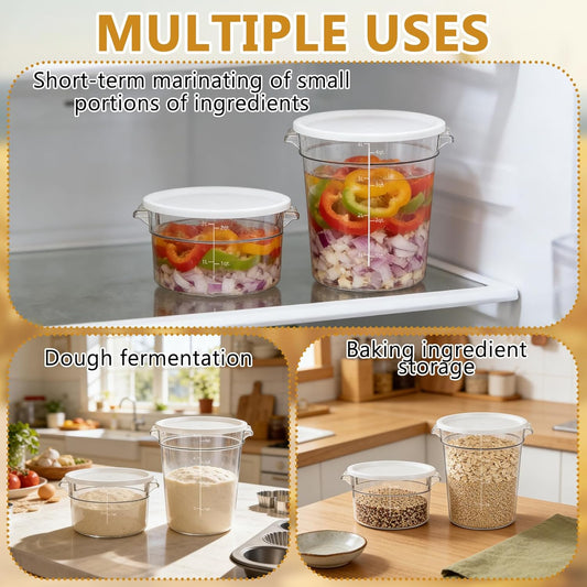 4 Pack Food Storage Containers with Lids, Clear Round Baking Container Storage with Handle and Scale, Dough Proofing Container for Kitchen, Refrigerator & Pantry