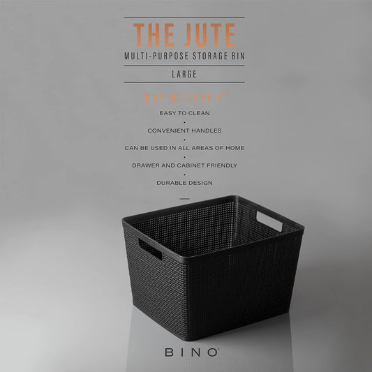 BINO | Woven Plastic Basket | Small (Natural), 5-Pack | THE JUTE COLLECTION | Home Organization, Space - Saving Storage, Stylish Design | Jute Basket | Plastic Storage Basket