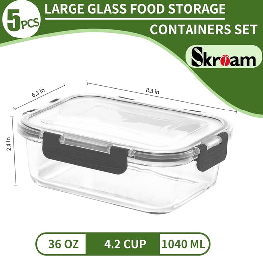 Skroam 10 Pack Glass Meal Prep Containers, 22 OZ Glass Airtight Food Storage Containers with Lids, Pantry Kitchen Storage Containers for Lunch, Food Storage, Meal Prep, Lunch Bento Boxes