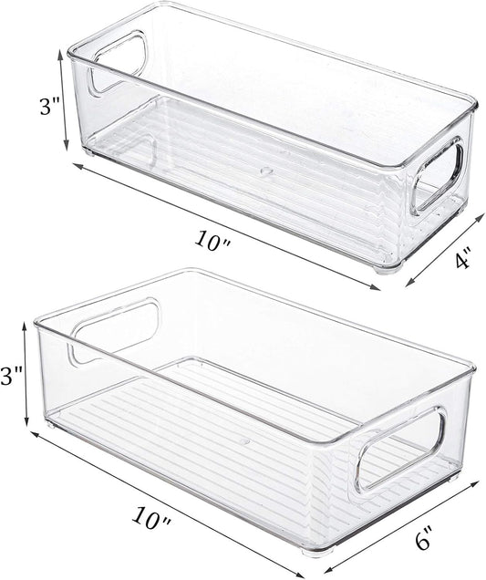 Kingrol 8 Pack Plastic Storage Bins for Freezer, Pantry, Countertop, Cabinet Organization, Stackable Food Storage Organizer with Handles, BPA Free, 10 x 6 x 3 Inch, 10 x 4 x 3 Inch