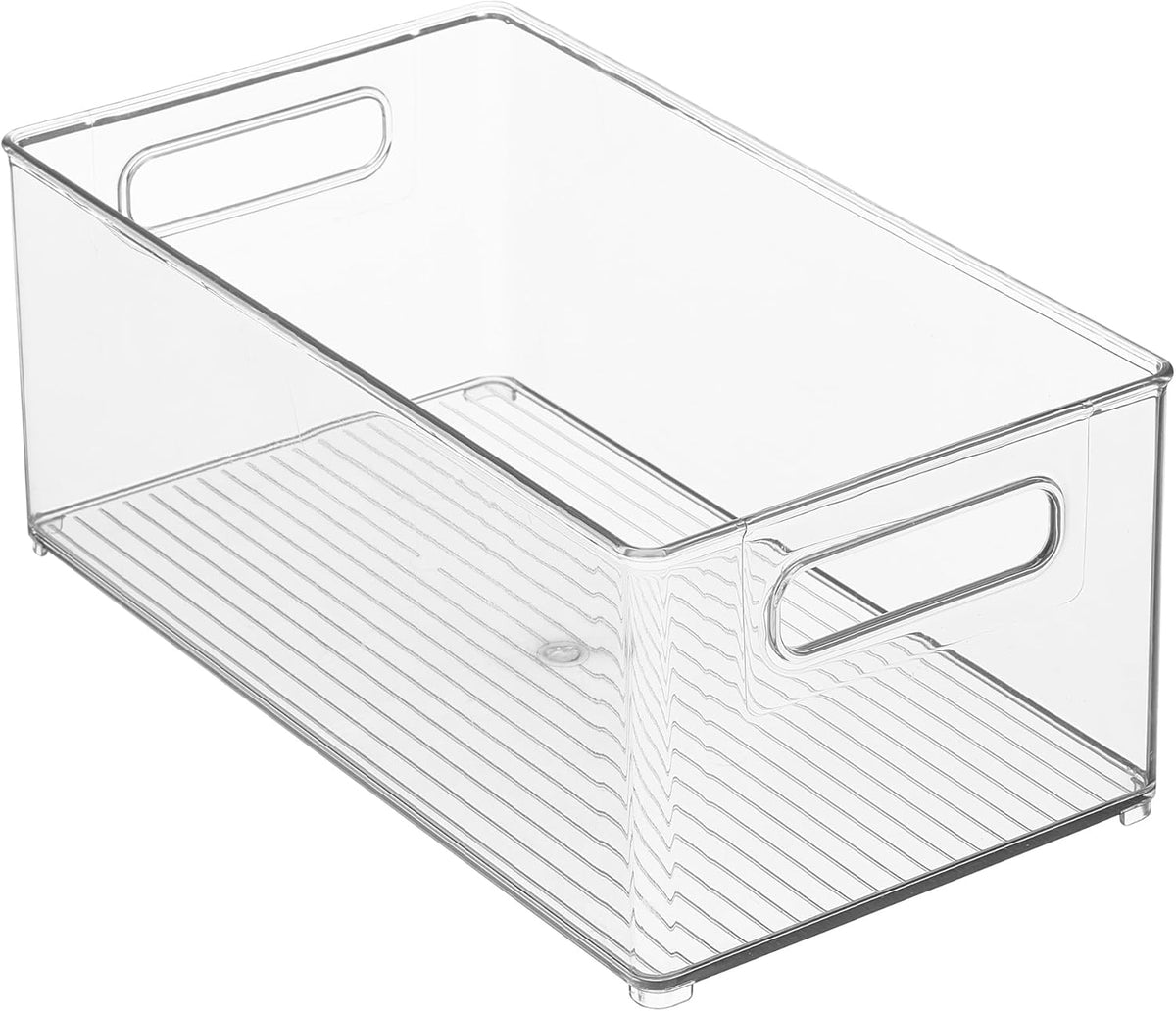 iDesign Kitchen Binz BPA-Free Plastic Deep Stackable Organizer with Handles - 8" x 6" x 14.5", Clear