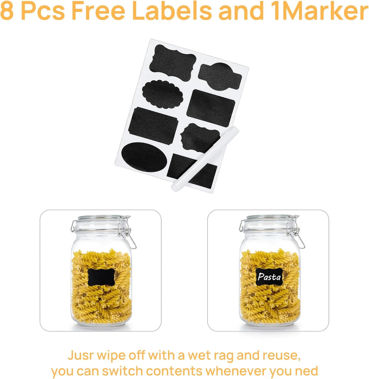 CHEFSTORY 50oz Airtight Glass Jars with Lids, 3 PCS Food Storage Canister for Kitchen & Pantry Organization, Square Mason Jar Containers for Storing Sugar, Flour, Cereal,Coffee,Cookies
