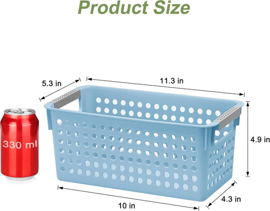 Soddeph 4 Pack Slim Plastic Storage Basket with Handles, Rectangular Storage Bins for Shelves,Narrow Organizer box for Organizing, Kitchen,Home,Office (White, Small)