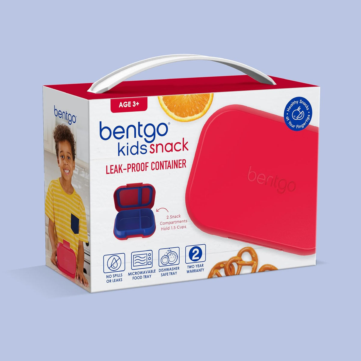 Bentgo Kids Snack - 2 Compartment Leak-Proof Bento Box Container for Snacks and Small Meals, Easy-Open Latch, Dishwasher Safe, BPA-Free for School, Daycare, & Sports - Ideal for Ages 3+ (Purple)