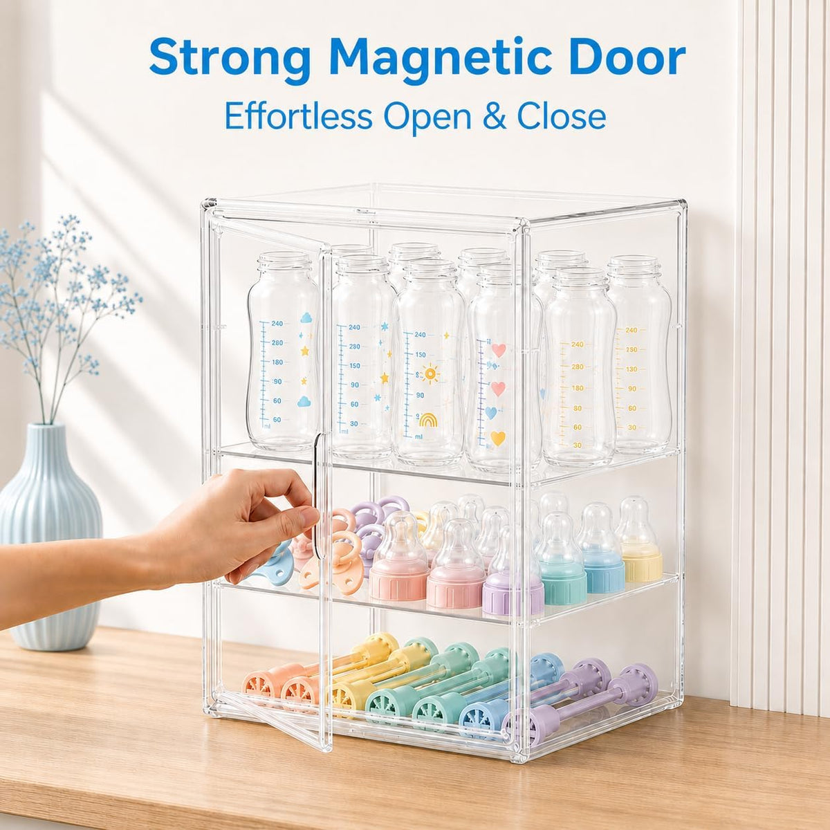 Baby Bottle Storage Organizer, Large 3 Tier Acrylic Bottle Storage Organizer Container for Countertop, Clear Plastic Bottle Station Organizers for Kitchen Cabinet Vanity Bathroom, Gifts for New Mom