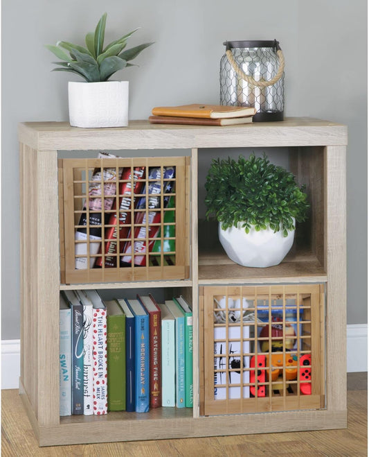 Bamboo Storage Bin - Multipurpose, Stackable Open Front Storage Bin with Bamboo Serving Tray Lid for Kitchen & Pantry - Stylish Lattice Design