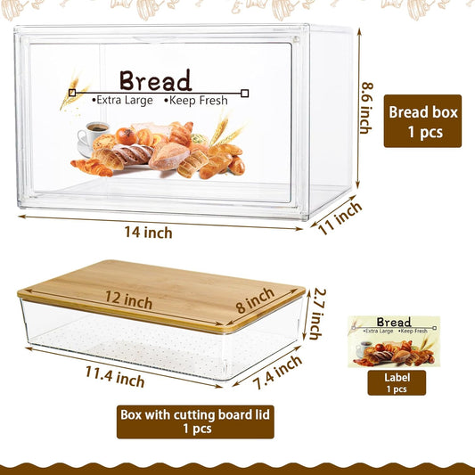 RISICULIS Large Bread Box for Countertop, Stackable Double Layer Storage Container, Clear Boxes for Kitchen Counter, Bread Keeper for Homemade Bagel, Muffins, Rolls