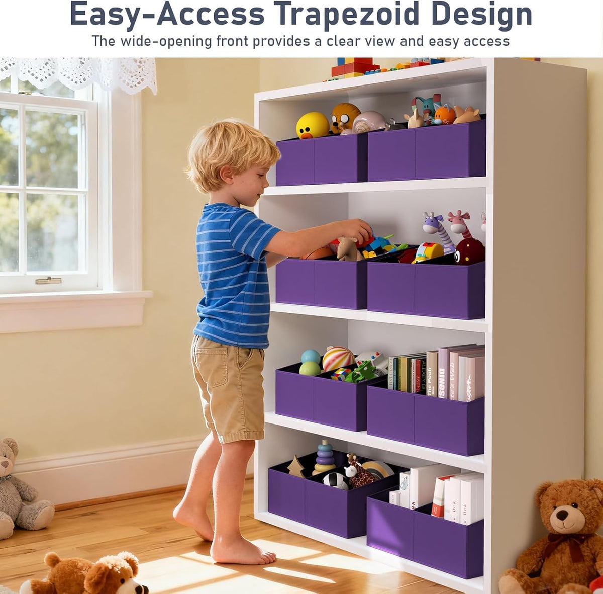 DIMJ Closet Storage Bins - Fabric Storage Baskets for Shelves, Collapsible Closet Organizers and Storage with Handles, Trapezoid Shelf Organization Storage Cubes for Purse, Toys, Books, Towel, Socks