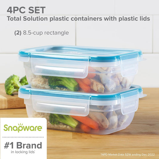 Snapware Plastic Total Solution (8.5-Cup) Food Storage Containers Set, Leakproof & Airtight Plastic Locking Lids Rectangular Containers, BPA-Free Lids, Microwave Dishwasher Freezer Safe