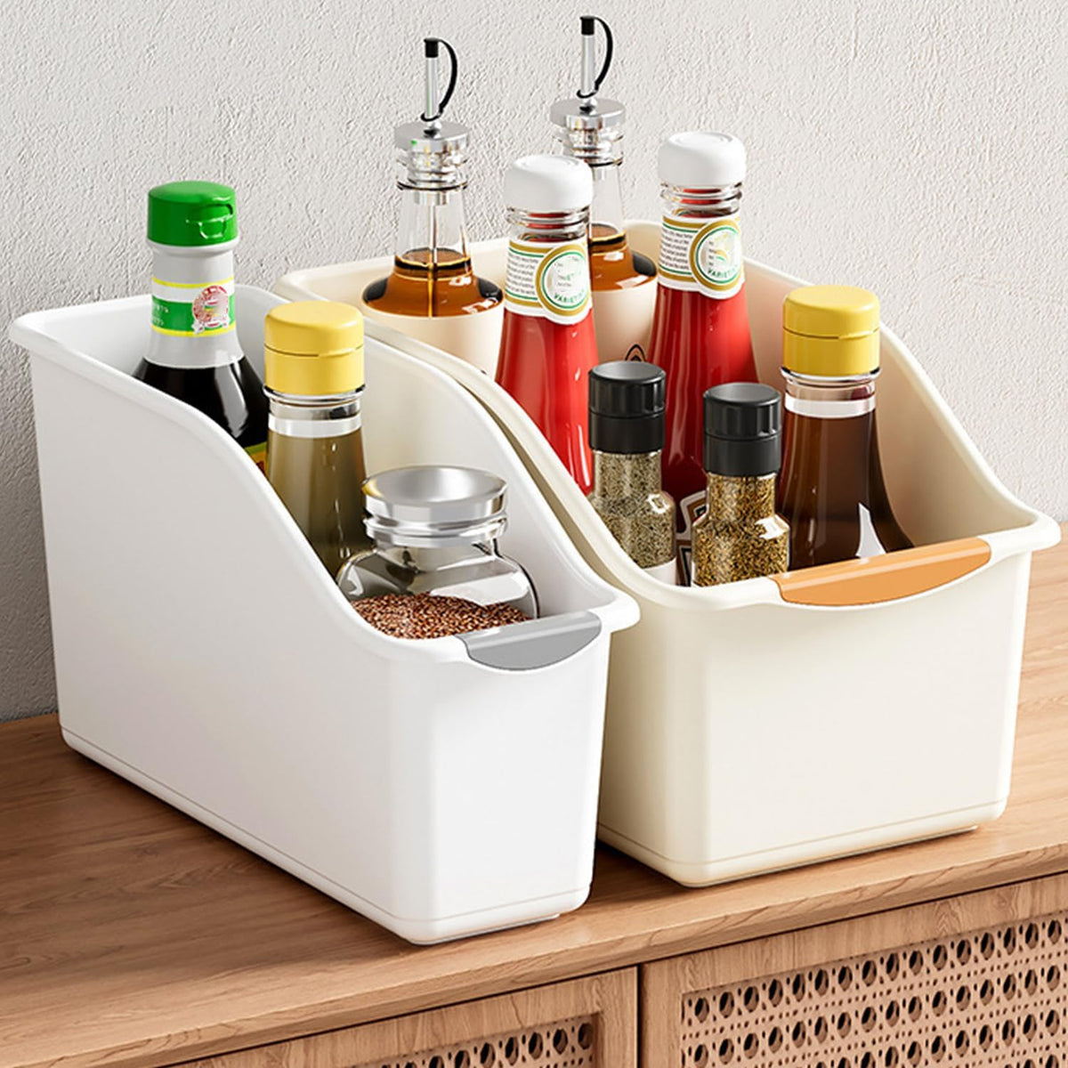 2 Pack Tall Under Sink Organizer with Wheels, Roll Out Plastic Organizer Bins with Handle for Kitchen, Bathroom and Pantry, Multi-purpose Freezer Organization, Kitchen Organizers and Storage