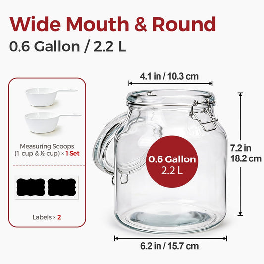 34oz 6 Pack Glass Jars with Airtight Lids - Round Food Storage Canisters for Pantry Organization, Ideal for Sugar, Cookies, Candy, Coffee, Nuts & Dry Goods | Thick Glass,BPA-Free