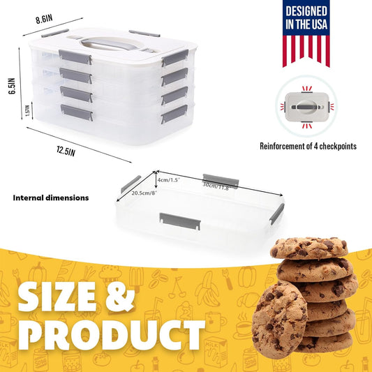 Cookie Storage Containers with Lids, 4-Layer Stackable Cookie Storage Containers | Bpa-Free Plastic, Microwave & Freezer Safe | Baked Goods, Snacks, Baked Goods for Portable Cookie Containers