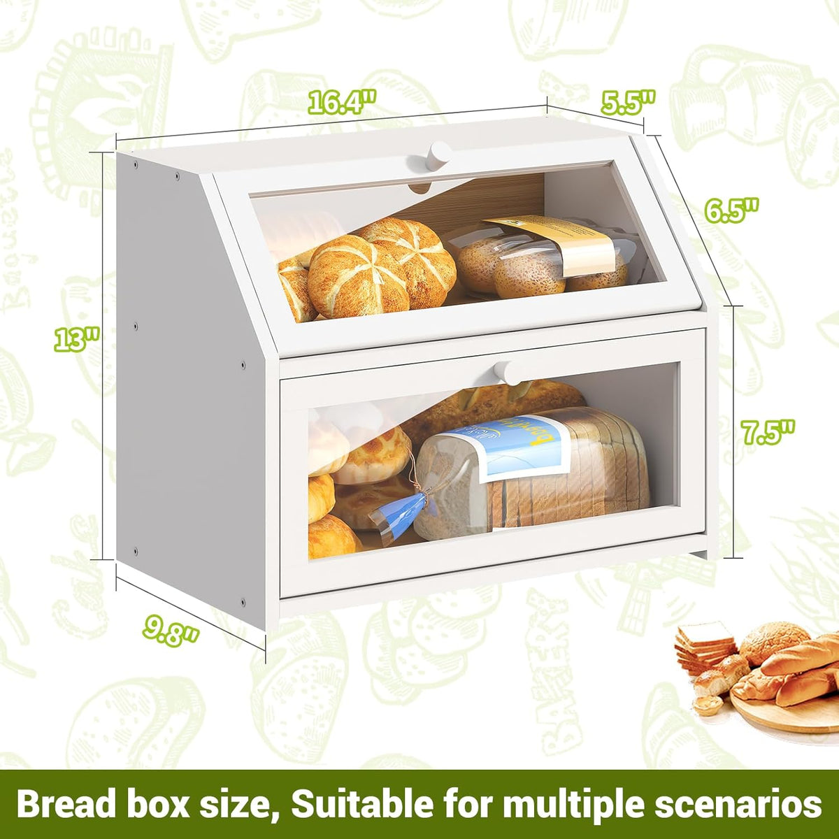 BMOSU Farmhouse Bread Box for Kitchen Countertop Bread box Double Layer Bamboo Wooden Extra Large Capacity Bin Kitchen Food Storage Container(Natural)