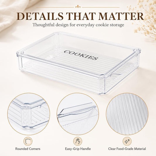 2 pack Cookie Containers Airtight Large Cookie Box Drawer-Type Food Refrigerator Organizing Stackable Snack Container for Storage and Transportation of Baked Biscuits,Seafood, Vegetables-clear