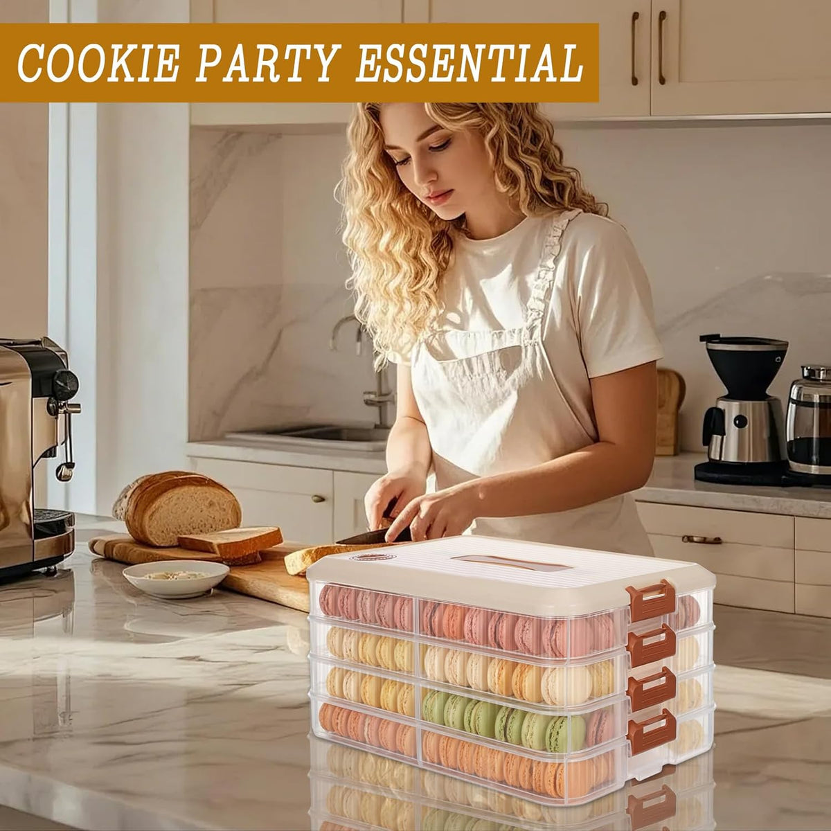 4-Layer Stackable Cookie Container with Lids, Portable Plastic Airtight Cookie Storage Case Snack Containers for Desserts, Cupcakes, Snacks, Dumplings, Fruit