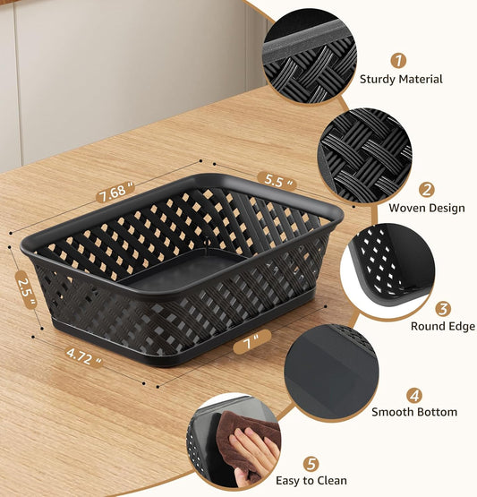 MaxGear Organization and Storage 3 Packs, Plastic Bins Organizer Bins, Woven Baskets for Storage, Plastic Baskets with Handles, Grey Basket for Organizing, Basket Organizer for Home and Office, Large