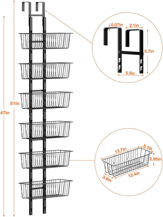 10 Tier Over the Door Pantry Organizer, Over the Door Spice Rack with Adjustable Baskets, Metal Hanging Door Pantry Organizers and Storage for Kitchen Bathroom Bedroom, White