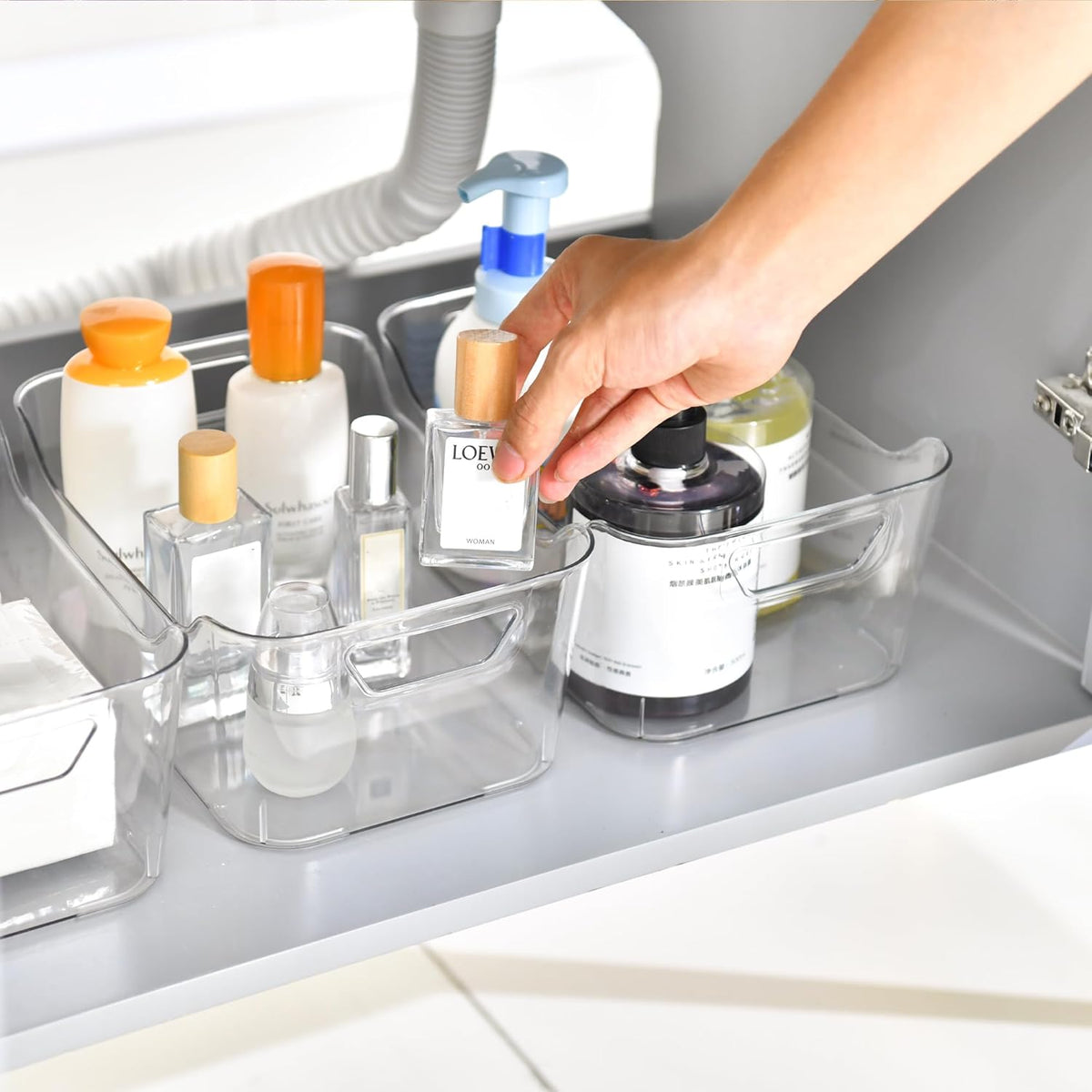 Attelite Clear Plastic Storage Bins,Large Pantry Organizer with Handle,BPA Free Plastic Storage Containers for Fridge,Closet,Bathroom,Under Sink and Kitchen Organization