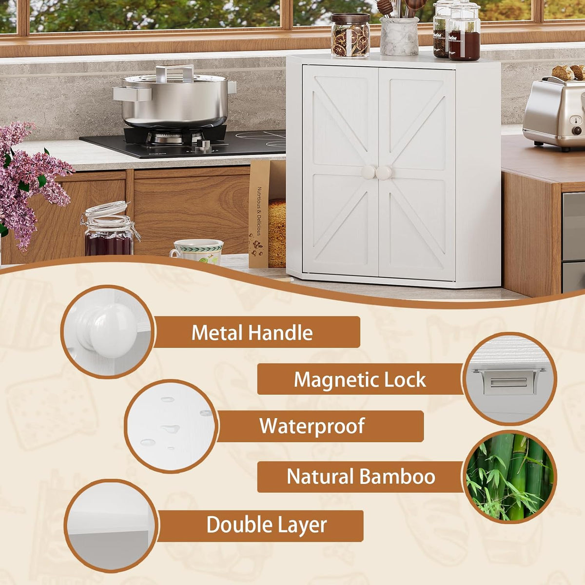 Trironsun Corner Bread Box for Kitchen Counter Double Layer Bamboo Bread Storage Container Large Capacity Bread Storage Bin Farmhouse Breadbox Organizer