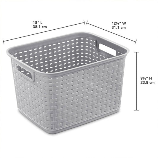 Sterilite Tall Weave Basket, Woven Plastic Storage Baskets for Organization, Cement Gray - Organizing Bin Containers with Handles for Bedroom, Bathroom, Dorm, Laundry Room, and Closet