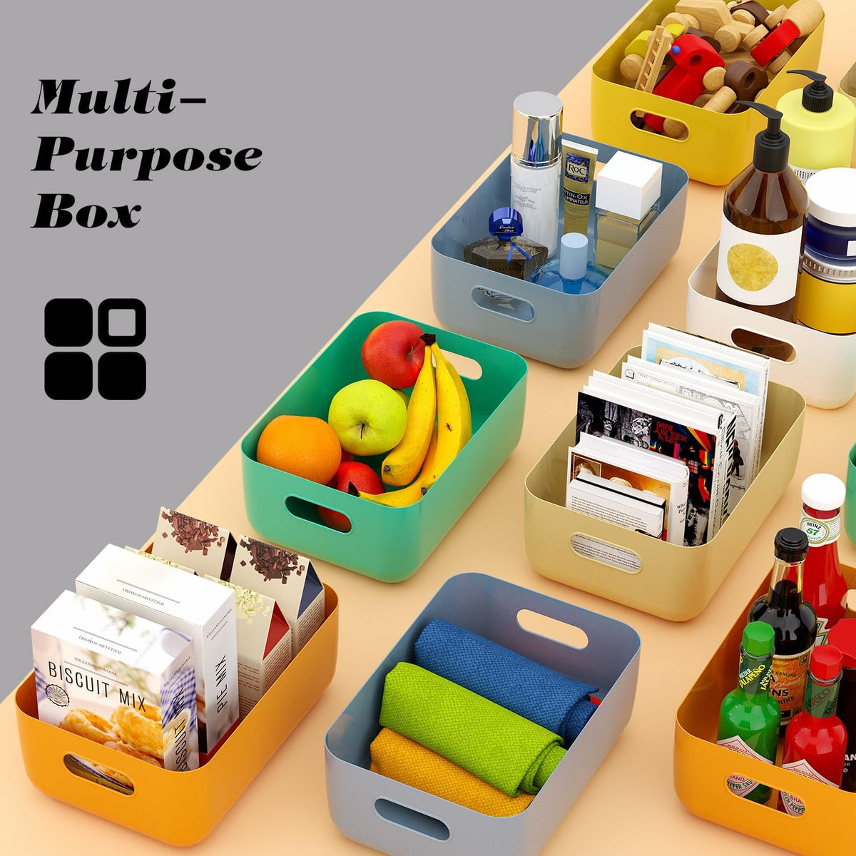 OWill 7-Pack Plastic Storage B-ins 4.2L, Small Organizer Bins for Classroom Kitchen Pantry Bathroom, Clear Storage Baskets for Shelves, Durable Containers for Bath Toy Storage & Home Organization