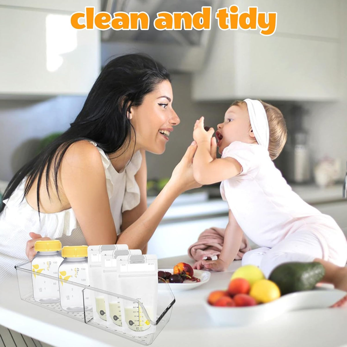 Zebrabox 2 Pack Breast Milk Storage Bottles Solution Set Compatible with Medela for Fridge,Plastic Organizer Bin with Divider for Breast Milk Bags, Food Pouches, Or Baby Food Jars/Containers/Bottles
