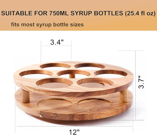 Acacia Wood Rotating Coffee Syrup Organizer,7 Bottle Coffee Syrup Rack