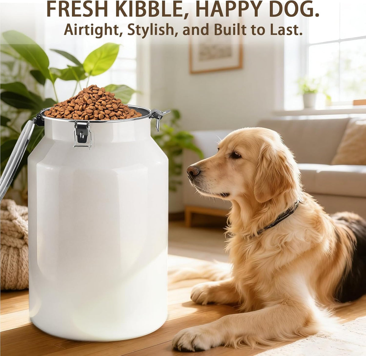 Dog-Cat Food Storage Container 45 lb/48 Qt, Large Stainless Steel Pet Food Bin with Airtight Lid & Scoop Included, Durable 304 Metal Storage for Dogs & Cats