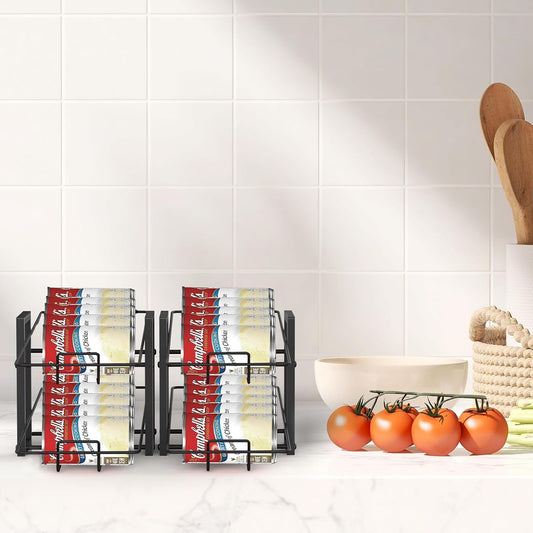 MOOACE 4 Pack Can Rack Organizer, 2 Tier Kitchen Canned Food Storage Dispenser Holds up to 40, Can Organizer for Cabinet Pantry Refrigerator Countertop, Black