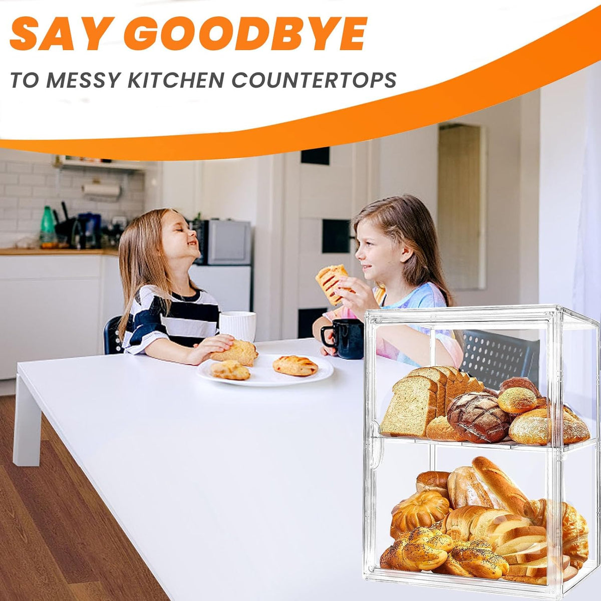 Bread Box,Large Bread Boxs for Kitchen Countertop - 4 Layers Adjustable Bread Storage Container, Clear Boxes for Kitchen Counter, Breads Box Airtight,Bread Holder,Perfect for Bagel, Muffins