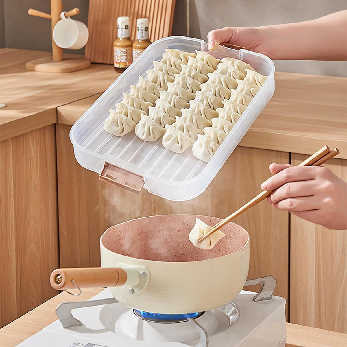WUWEOT 4-layer Food Storage Container, Refrigerator Organizer Bin, Plastic Sugar Cookies Storage Box Case, Portable Dumpling Keeper with Lid for Snack, Fruit, Vegetables, Meat, Sandwiches, Wontons