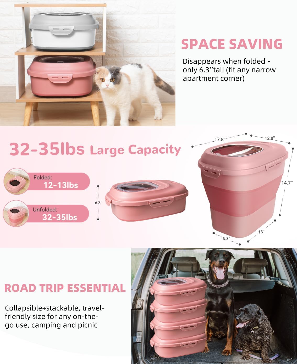 30-35 Lbs Dog Food Storage Container Collapsible Dog Food Container with Airtight Lids, Wheels, Scoop and 2pcs Food Storage Containers, Large Pet food storage for Dog, Cat