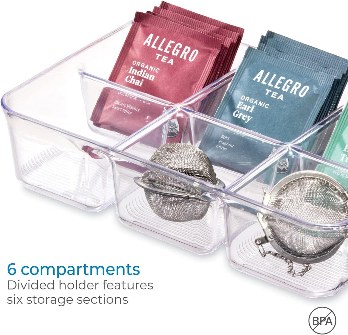 iDesign Clear Tea Bag & Sugar Packet Organizer for Drawer, Cabinet or Kitchen Countertop