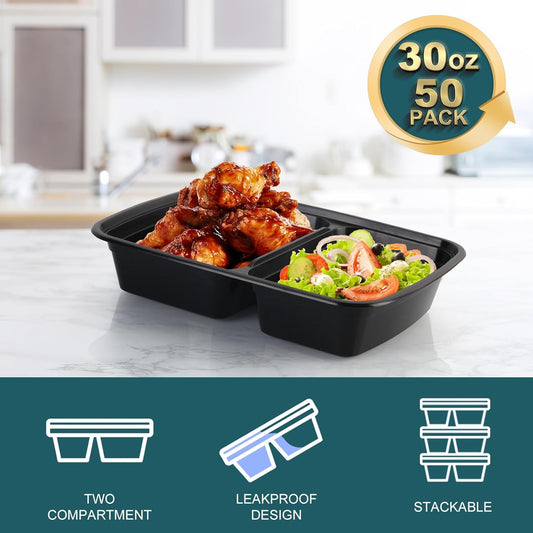 WGCC Meal Prep Containers, 50 Pack Extra-thick Food Storage Containers with Lids, Disposable & Reusable Plastic Bento Lunch Box, BPA Free, Stackable, Microwave/Dishwasher/Freezer Safe (24 oz)